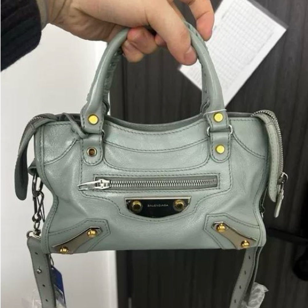 Balenciaga Mini City Bag – Sage Green / Celadon Leather (Full Set)
